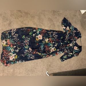 navy blue dress with flowers, built in slip underneath